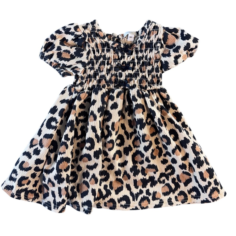 Baby Rachel Zoe Leopard Print Corduroy Smocked Dress 18M Brown Animal Print
